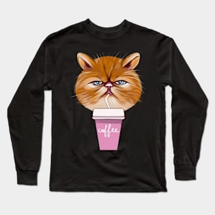 Morning Cat With Coffee Long Sleeve T-Shirt